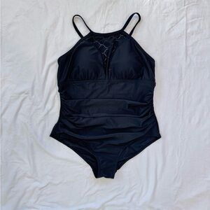 Black One-Piece Swimsuit with Mesh Detail